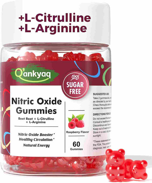 Q'ankyaq Nitric Oxide Gummies, Beet Root Extract, L-Citrulline & L-Arginine | Nitric Oxide Booster for Men & Women, Energy & Endurance Support, Circulation Support, Sugar Free, 60 Counts