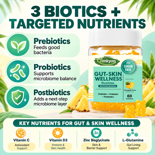 Gut Skin Gummies with Prebiotics, Probiotics & Postbiotics, 60 Counts