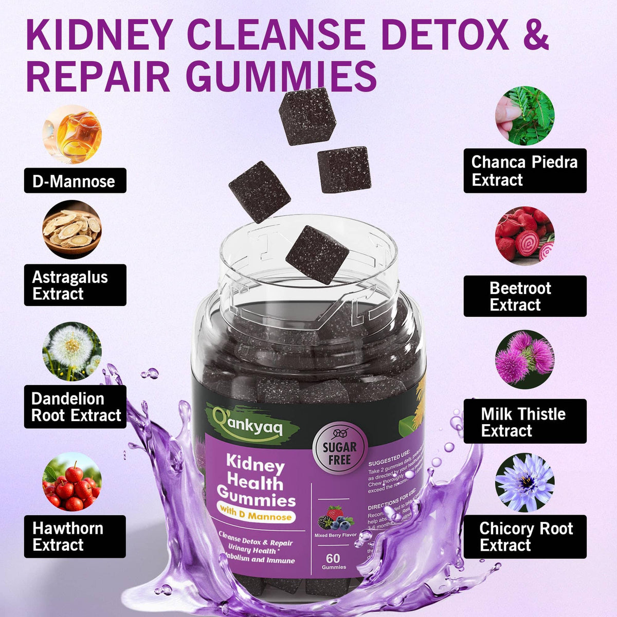 Kidney Cleanse Detox & Repair Gummies With Immune and Energy and Digestive Support