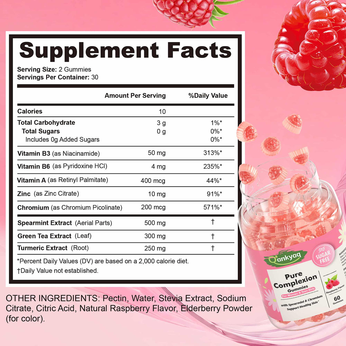 Spearmint Supplement Gummies for Women & Teen Girls, Pure Complexion, 60ct
