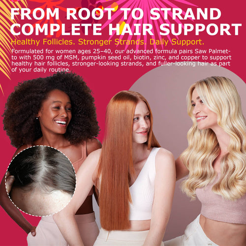 Hair Growth Gummies for Women, Saw Palmetto, Pumpkin Seed Oil & MSM