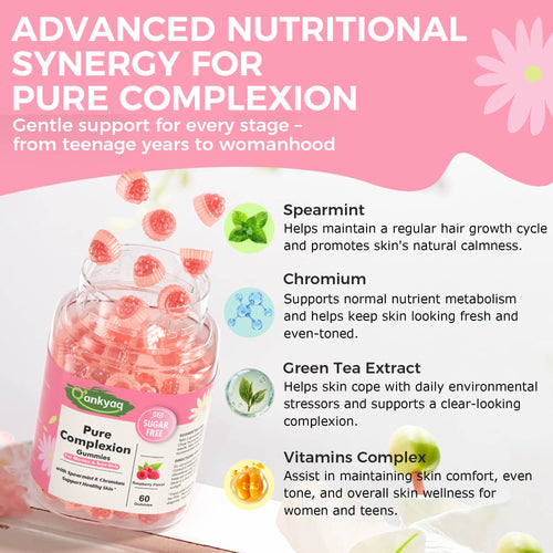 Spearmint Supplement Gummies for Women & Teen Girls, Pure Complexion, 60ct